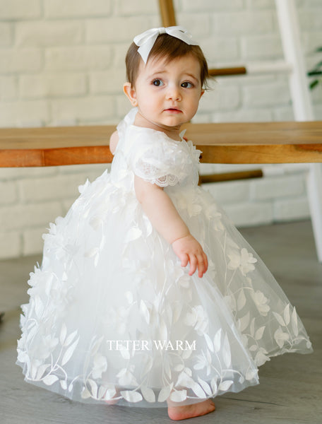 Josie- 3D Leaf Detail Baptism Dress