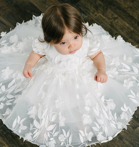 Josie- 3D Leaf Detail Baptism Dress