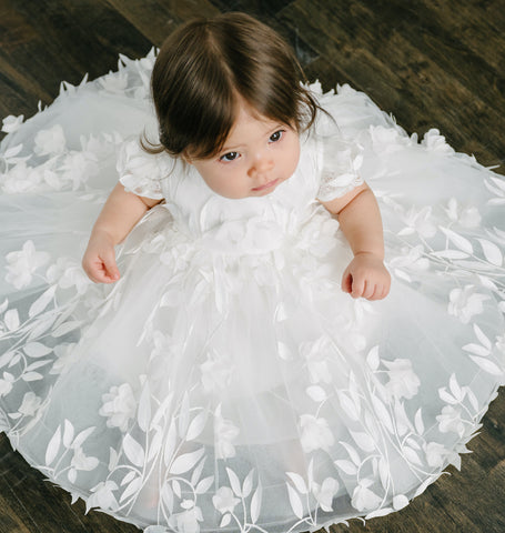 [BS21]Josie- 3D Leaf Detail Baptism Dress