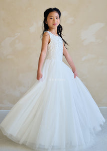 Sleeveless Tank Lace with Clean Tulle Skirt Communion Dress