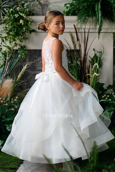 [ES02] SweetHeart Peekaboo Lace w. Horse Hair Trim Skirt Communion Dress