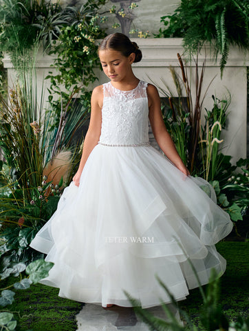 SweetHeart Peekaboo Lace w. Horse Hair Trim Skirt Communion Dress