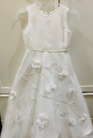 Organza Gown with Gold Floral Design Communion Dress