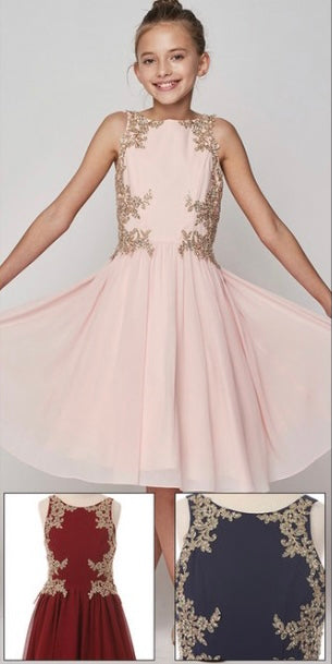 Gold Detail, Chiffon Halter, Back Lace Up Party Dress