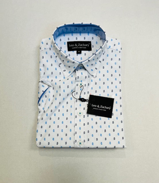 Mandarin Leaf Print Short Sleeve Shirt