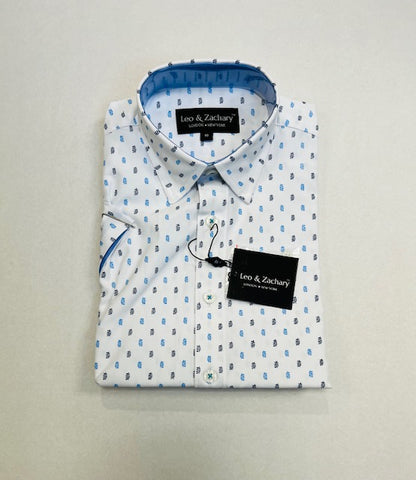 Mandarin Leaf Print Short Sleeve Shirt