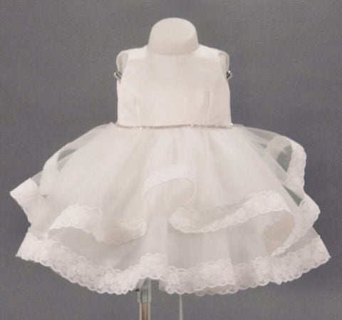 Teter Warm 2pc Satin Tank & Lace Trim Baptism Dress with Belt