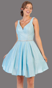 V Belted Shimmer Party Dress