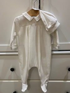 Emile et Rose 2pc Collared White Pyjama with Hat