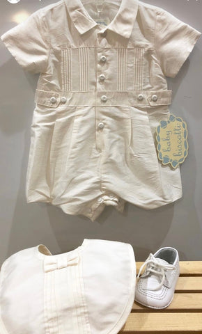 Biscotti 2pc Raw Silk Short Romper & Matching Bib Set