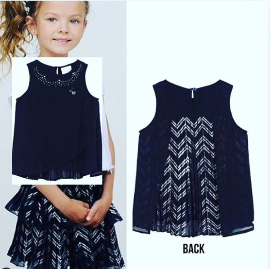 Le Chic 2pc Pleated Silver/Navy Skirt Set