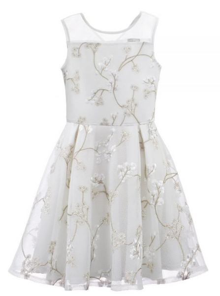 David Charles Gold & Ivory Floral Fit and Flare Embellished Dress
