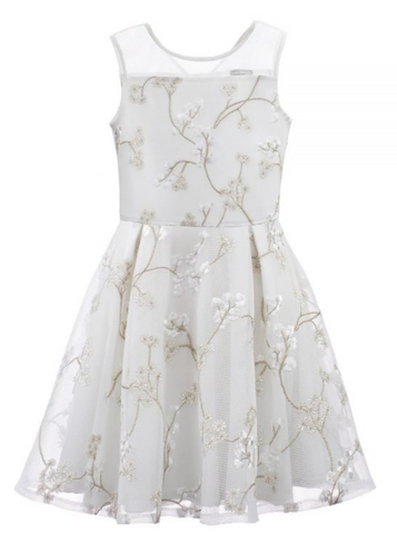 David Charles Gold & Ivory Floral Fit and Flare Embellished Dress