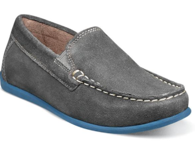 Kid's Jr Driving Style Grey Suede Loafer w/Blue Sole