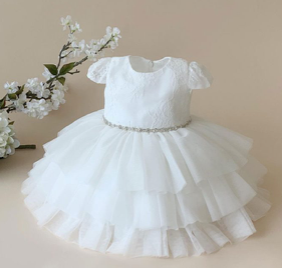 [B87] Tiered Skirt Baptism Dress