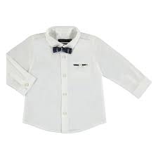 [1117] 2pc Long Sleeve DressShirt with Navy Bow
