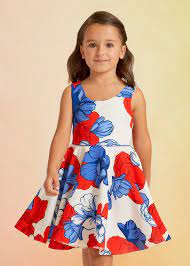 Red & Royal Abstract Floral Dress