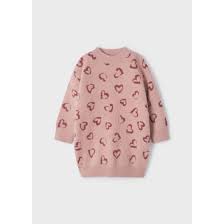[4969+10329] 2pc Heart Sweater Dress with Knit Cable